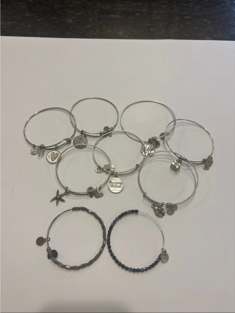 Alex and Ani Silver-Tone Charm Bangle Bracelet Lot of 9